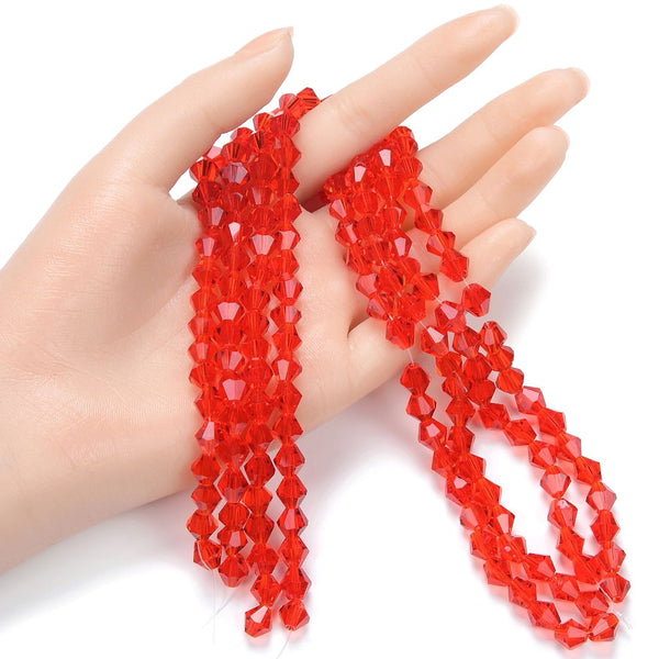 200pcs Creative Club Faceted Bicone Crystal Glass Beads, Light Siam Red, 8mm (0.31 Inch), Hole ID 1.1mm, CCB806