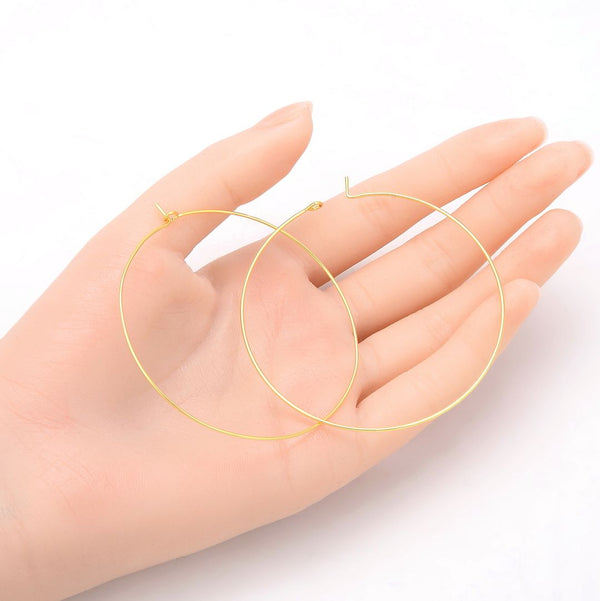 20pcs Tarnish Resistant Round Hoop Earring Findings, 18K Yellow Gold Plated Brass, 0.7mm/21 Gauge, Size Selections: 20/30/40/40/50mm