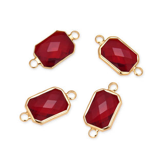 10pcs Grade A January Siam Red Birthstone Rectangle Radiant Cut Links, 18K Yellow Gold Plated Brass, 14mm, CCP12-G1