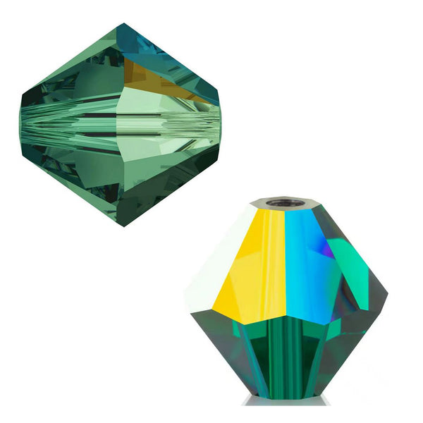 100pcs Preciosa Faceted Bicone Crystal Beads, Emerald AB, Size Selections: 3mm/4mm/6mm