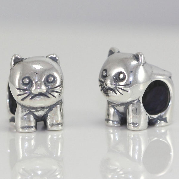 1pc Cute Solid 925 Sterling Silver Cat Charm Kitty Bead, Compatible with Pandora All Other Charm Bracelets, EC2-B1