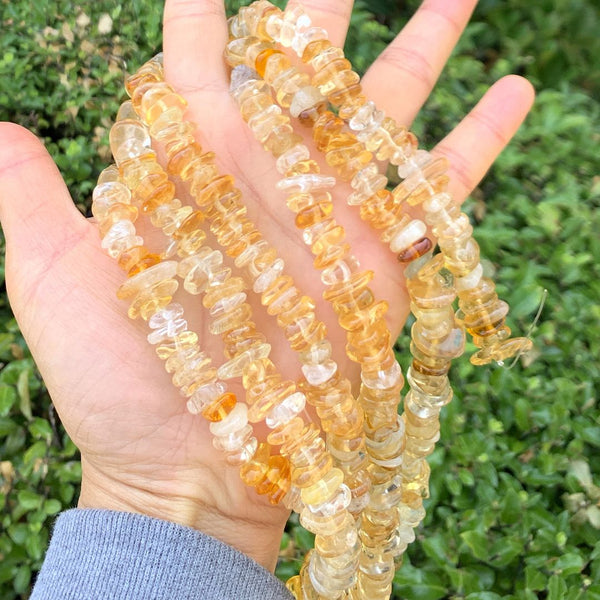 Natural Citrine Yellow Crystal Gemstone Flat Coin Chip Beads, Irregular, 7mm-10mm, Hole ID 1mm, 15 Inch/1 Strand, GZ7-4