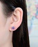 1 Pair 925 Sterling Silver February Birthstone Round Cut Stud Earrings, 8mm/2 Carat Cubic Zirconia CZ Purple Amethyst Stone, SSE49-2