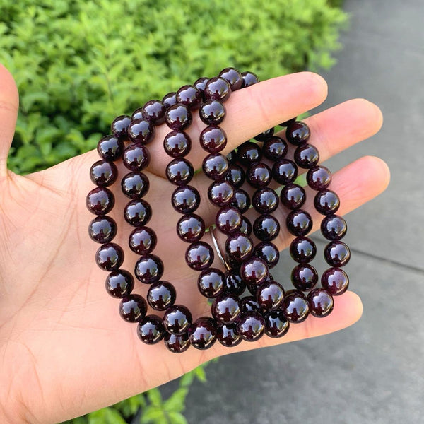 1 Strand Stretch Natural Dark Red Garnet Beaded Gemstone Bracelet, 8mm Bead, Length Selections: 7 inch/7.5 inch/8 inch/8.5 inch