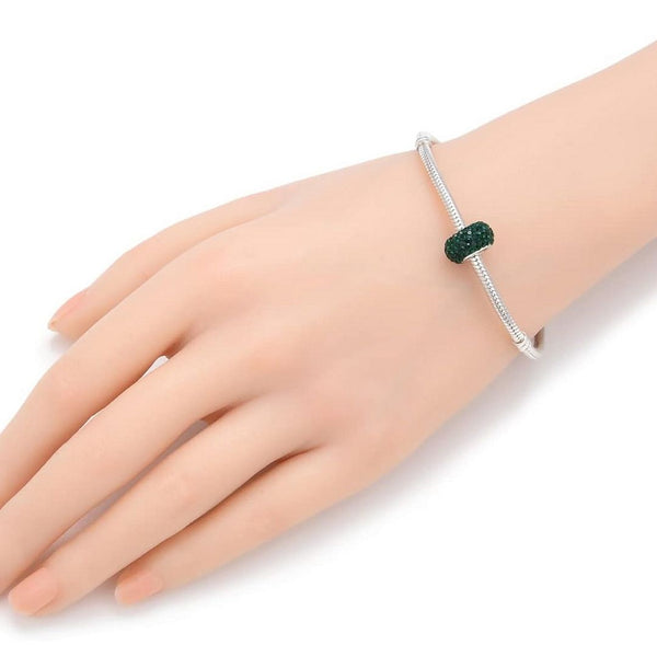 1pc 925 Sterling Silver May Emerald Green Birthstone Bead Charm, 12.5x7.5mm, Hole ID 4.8mm, Fit Pandora All Other Bracelets, EC684-5