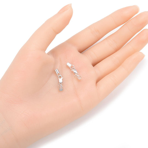 5pcs 925 925 Sterling Silver Tube Cord End Cap Clasps, Glue In Cord End, 23.5mm, Hole ID 3mm, SS178-3