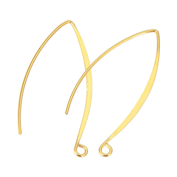 10pcs Sterling Silver Flat Marquise V Shape Earring Hooks, Real 18K Yellow Gold Plated, 40mm, 0.7mm/21 Gauge, SS16-2