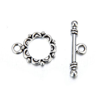 Adabele 20 Sets Flower Toggle Clasp, T-Bar Jewelry Closure, 14mm (0.55 Inch), Antique Silver, MC-AF12
