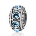 1pc 925 Sterling Silver December Birthstone Bead Charm, Blue Zircon Cubic Zirconia CZ, 11x6.8mm, Hole ID 4.5mm, EC1-A12