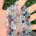 Natural Multi-color Fluorite Gemstone Oval Tumbled Pebble Beads, Irregular, 6mm to 8mm, Hole ID 1mm, 15 Inch/1 Strand, GZ11-76