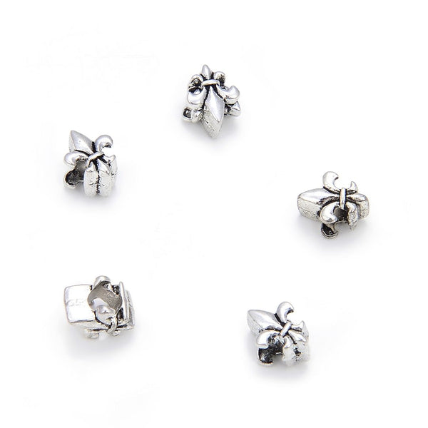 20pcs Fleur De Lis Iris Lily Large Hole Beads, Hole ID 4.5mm, Antique Silver, Zinc Alloy Metal, MEC-D5