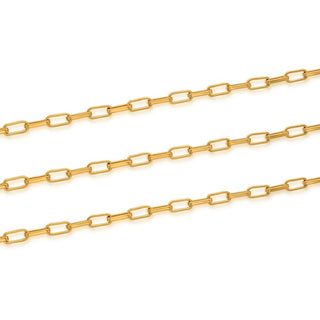 16.5 Feet Tarnish Resistant Paperclip Cable Chain Link, 24K Yellow Gold Plated, Long Lasting, Size Selections: 6.7x2.3mm, 7.4x3.4mm, 9.6x3.5mm