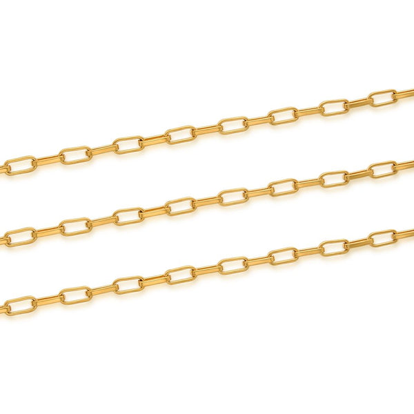 16.5 Feet Tarnish Resistant Paperclip Cable Chain Link, 24K Yellow Gold Plated, Long Lasting, Size Selections: 6.7x2.3mm, 7.4x3.4mm, 9.6x3.5mm