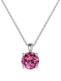 925 Sterling Silver October Birthstone Solitaire Necklace, 8mm/2 Carat Pink Tourmaline Cubic Zirconia CZ, Length Selections: 16 inch/18 inch