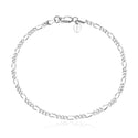 1pc 925 Sterling Silver 2mm Diamond-Cut Figaro Chain Bracelet, Length Selections: 7 inch/7.5 inch/8 inch