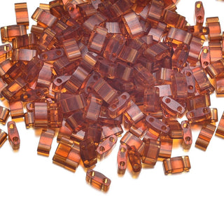 10g Miyuki Half Tila Seed Beads 5x2.3mm, Transparent Dark Amber HTL-134
