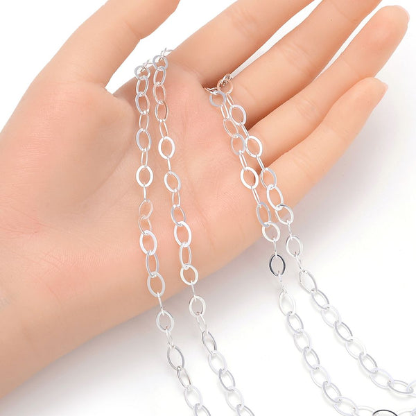 5 Feet 925 Sterling Silver Unfinished Flat Oval Cable Chain Links, 5.2mm, Large Thick, SSK-S1