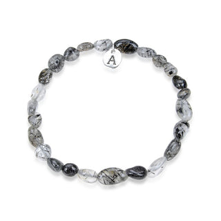 1 Strand Stretch Natural Grade A Black Quartz Rutilated Free Form Gemstone Bracelet, 5-8mm Small Beads, Length Selections: 7 inch/7.5 inch