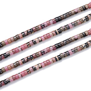 Natural Rhodonite Gemstone Heishi Tube Rondelle Beads, 4x2mm/Small, Hole ID 0.9mm, 14.5 Inch/1 Strand, GH-C27