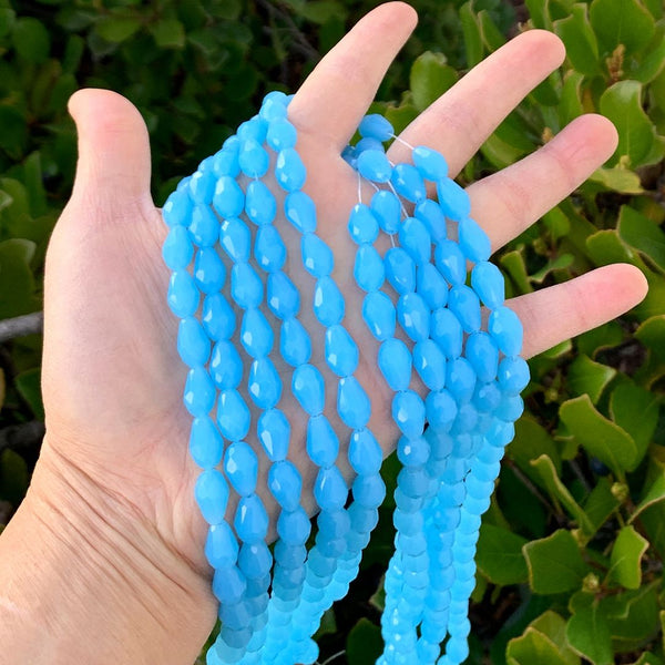 120pcs Creative Club Faceted Teardrop Crystal Glass Beads, Center Drilled, Blue Turquoise Opal, 12x8mm, Hole ID 1mm, CCT-1231