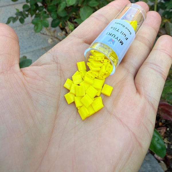 10g Miyuki Full Tila Square Seed Beads 5x5mm, Opaque Yellow (TL-404)