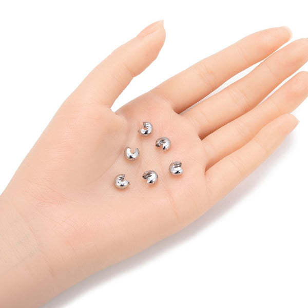 100pcs Crimp Bead Knot Covers, Crimp End Caps, 18K White Gold Plated Brass, Size Selection: 3mm/4mm/5mm/6mm