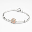 1pc Solid 925 Sterling Silver Pink Heart Love Cubic Zirconia Bead Charm, Compatible with Pandora All Other Charm Bracelet, EC77
