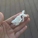 1pc Beautiful Lovely Rose Hand Carved White Buffalo Bone Drop Pendant, Symbol of Strength Prosperity Pendant, with Sterling Silver Bail, 2.24 Inch, BP-46