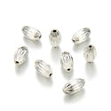 100pcs Corrugated Oval Melon Beads, Sterling Silver Plated Brass, Size Selections: 7x4mm, 10x6mm, 12x8mm