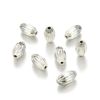 100pcs Corrugated Oval Melon Beads, Sterling Silver Plated Brass, Size Selections: 7x4mm, 10x6mm, 12x8mm