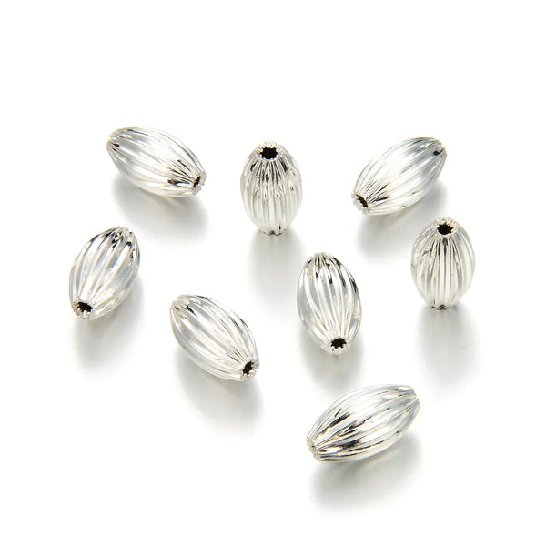 100pcs Corrugated Oval Melon Beads, Sterling Silver Plated Brass, Size Selections: 7x4mm, 10x6mm, 12x8mm