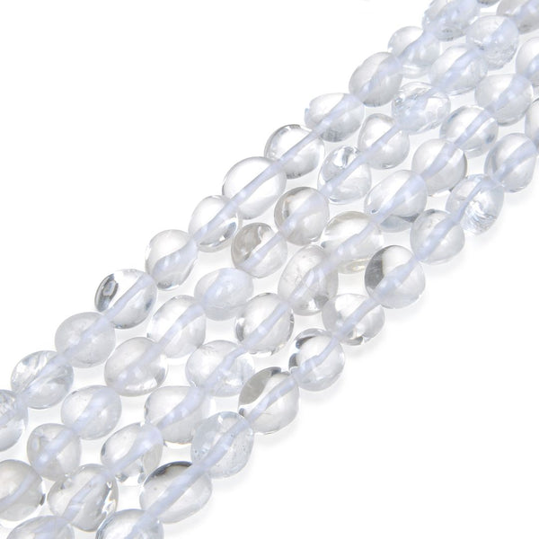 Natural Clear Crystal White Quartz Gemstone Oval Tumbled Pebble Beads, Irregular, 6mm to 8mm, Hole ID 1mm, 15 Inch/1 Strand, GZ11-37