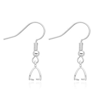 50pcs Fish Earring Hooks with Pinch Bail Clasp, Sterling Silver Plated Brass, 26mm long, 0.7mm/21 gauge, CF74-1