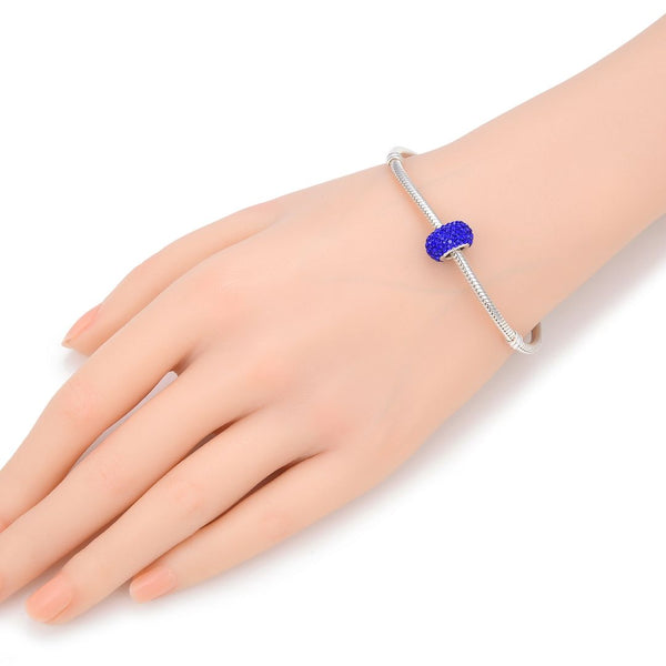 1pc 925 Sterling Silver September Sapphire Blue Birthstone Bead Charm, 12.5x7.5mm, Hole ID 4.8mm, Fit Pandora All Other Bracelets, EC684-9