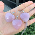 1pc You Are My Only Love Necklace, Natural Pink Rose Quartz Gemstone Large Heart Pendant, 18 Inch Surgical Stainless Steel Chain, GGP8-5