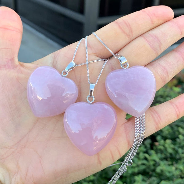 1pc You Are My Only Love Necklace, Natural Pink Rose Quartz Gemstone Large Heart Pendant, 18 Inch Surgical Stainless Steel Chain, GGP8-5