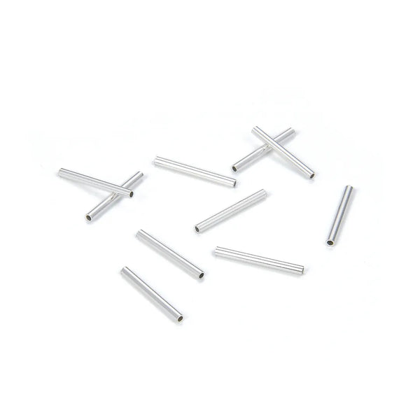 100pcs Smooth 10mm Tube Beads, Sterling Silver Plated Brass, Hole ID Selections: 0.5mm/1.5mm/2.4mm