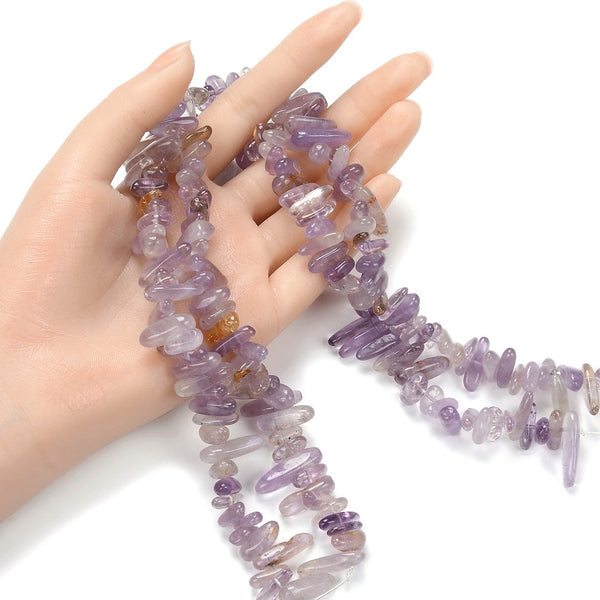 Natural Purple Yellow Ametrine Gemstone Stick Point Beads, Irregular, 7mm-23mm Long, Hole ID 1mm 1 Strand/15 Inch, GZ5-26