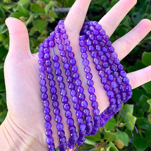 Natural Amethyst Purple Jade Gemstone Faceted Round Beads, 6mm, Hole ID 0.9mm, 2 Strands/28 Inch Total, GH-E17