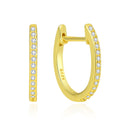 1 Pair Real 18K Yellow Gold Plated Sterling Silver Oval Huggie Hoop Earrings, Pave Cubic Zirconia CZ, 13mm, SSE40-1