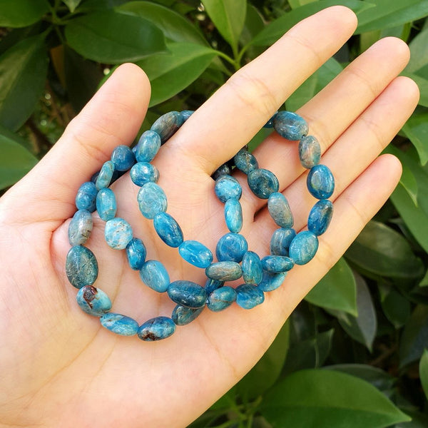 1 Strand Stretch Natural Blue Apatite Free Form Gemstone Bracelet, 7-10mm Beads, Length Selections: 7 inch/7.5 inch