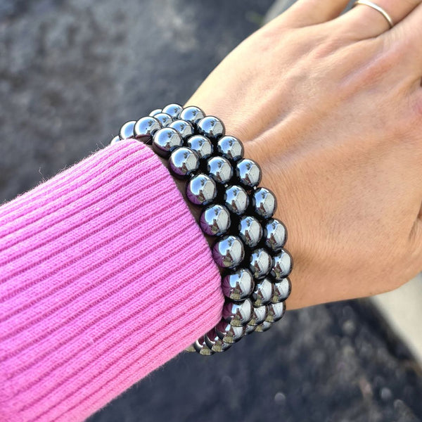 1 Strand Stretch Natural Black Hematite Beaded Gemstone Bracelet, 8mm Bead, Length Selections: 7 inch/7.5 inch/8 inch/8.5 inch