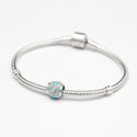 Solid 925 Sterling Silver Ribbon Blue Enamel Cubic Zirconia Bead Charm