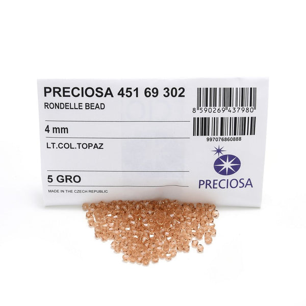 100pcs Preciosa Small Faceted Bicone Crystal Beads, Light Colorado Topaz, 4mm, Hole ID 0.9mm, Pre-B435