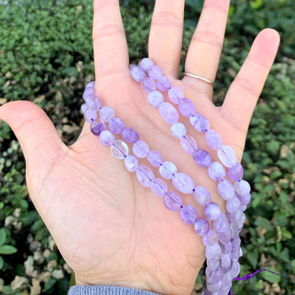 Natural Purple Lavender Jade Gemstone Oval Tumbled Pebble Beads, Irregular, 6mm to 8mm, Hole ID 1mm, 15 Inch/1 Strand, GZ11-19
