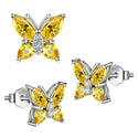 1 Pair 925 Sterling Silver November Birthstone Butterfly Stud Earrings, 10mm, Cubic Zirconia CZ Yellow Topaz Stone, SSE83-11