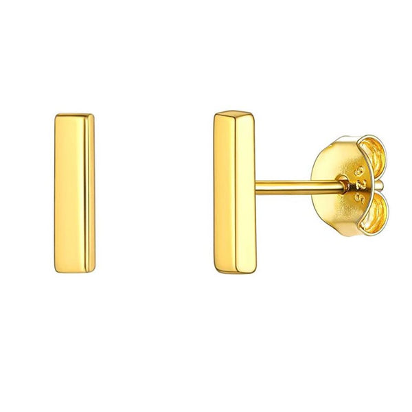 1 Pair 18K Yellow Gold Plated 925 Sterling Silver Stud Earrings, Bar Ear Studs, Small Tiny, SSE101-2