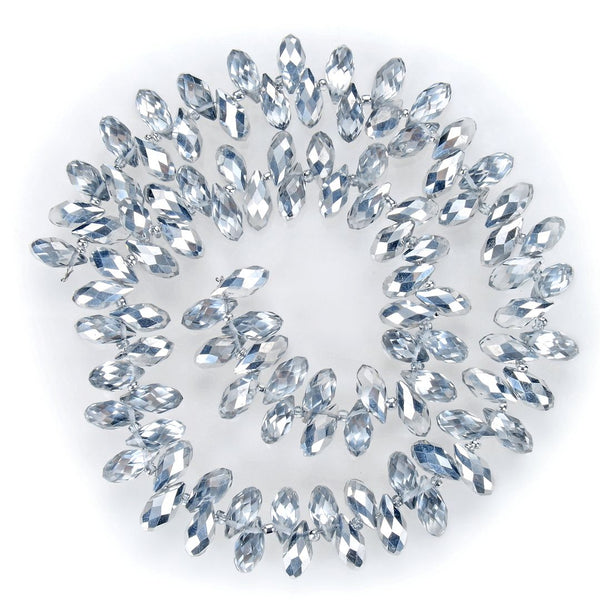 200pcs Creative Club Faceted Teardrop Briolette Crystal Glass Beads, Pendant Drop, Silver Shade, 12x6mm, Hole ID 1mm, CCT2-32