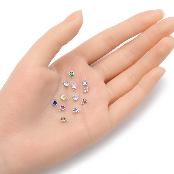 2pcs 925 Sterling Silver 4mm Tiny July Birthstone Charm Drop Pendants, Tarnish Resistant, Ruby Red Cubic Zirconia Gemstone, SXP4-7