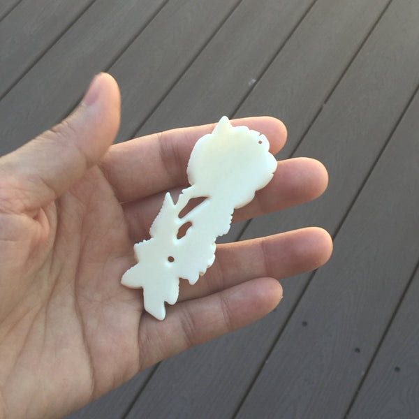 1pc Beautiful Lovely Flower Bouquet Hand Carved White Buffalo Bone Drop Pendant, Symbol of Strength Prosperity Pendant, with Sterling Silver Bail, 2.7 Inch, BP-47